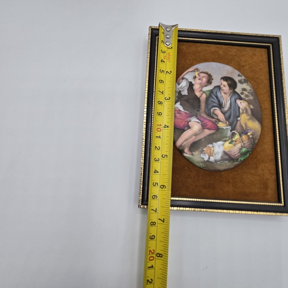 2 Vintage Murillo Bone China Miniature Porcelain in Frame Children‎ Eating - Picture 6 of 8